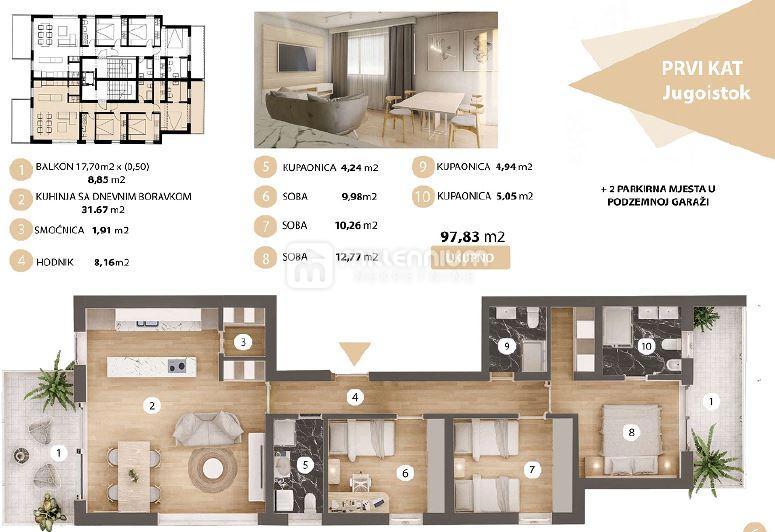 Appartamento Donja Vežica, Rijeka, 97,83m2
