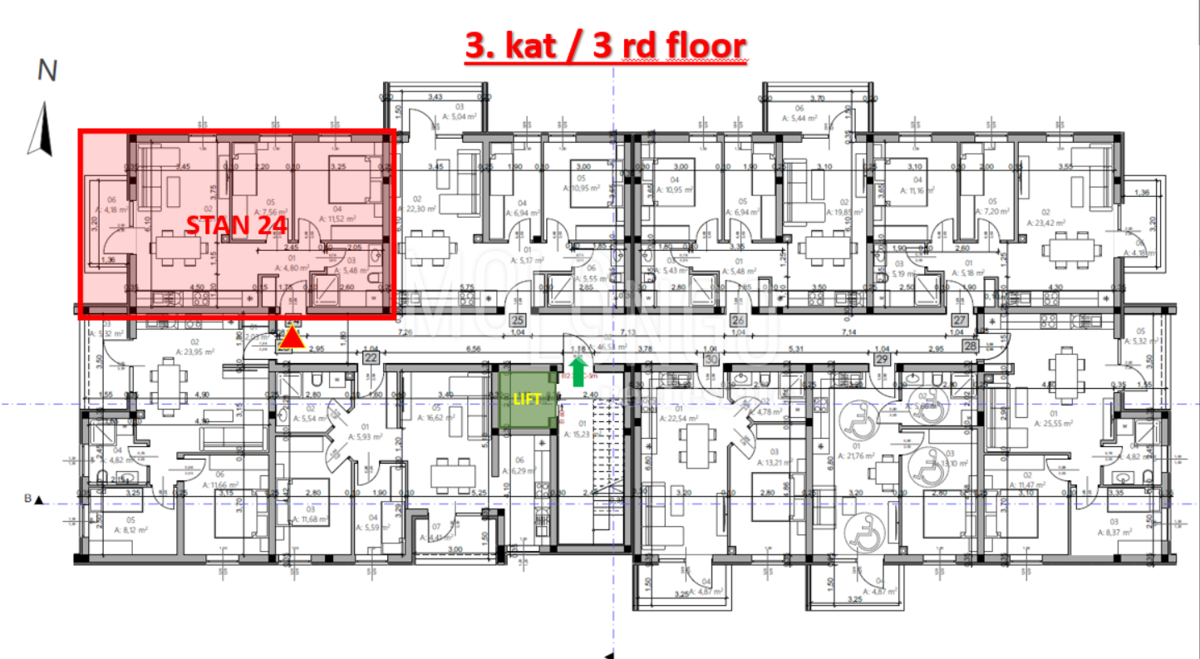ISTRA, PULA - Novogradnja, stan 24 – 3. kat, 54,95 m²