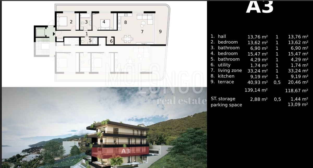 Appartamento/appartamento Ičići, Opatija - Okolica, 118,67m2