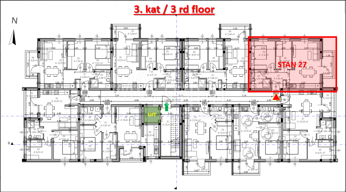 ISTRA, PULA - Novogradnja, stan 27 – 3. kat, 54,24 m²