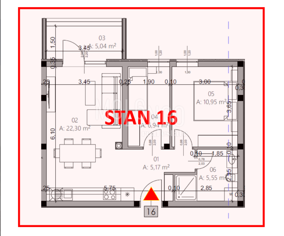 ISTRA, PULA - Novogradnja, stan 16 – 2. kat, 54,69 m²