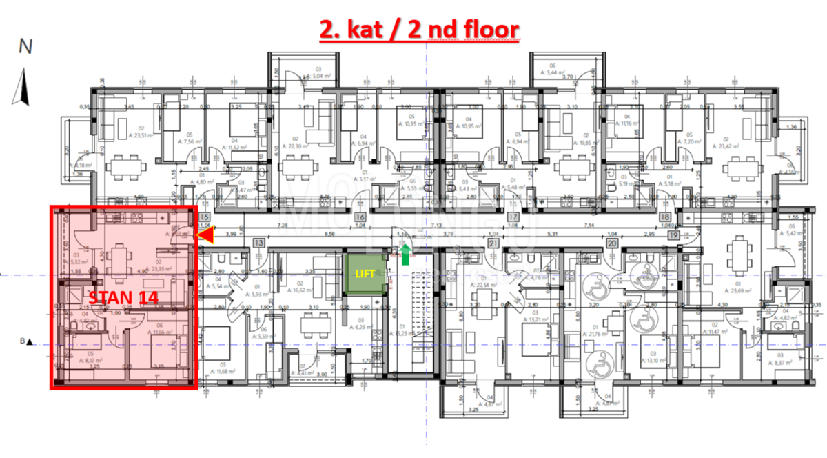 ISTRA, PULA - Novogradnja, stan 14 – 2. kat, 54,57 m²
