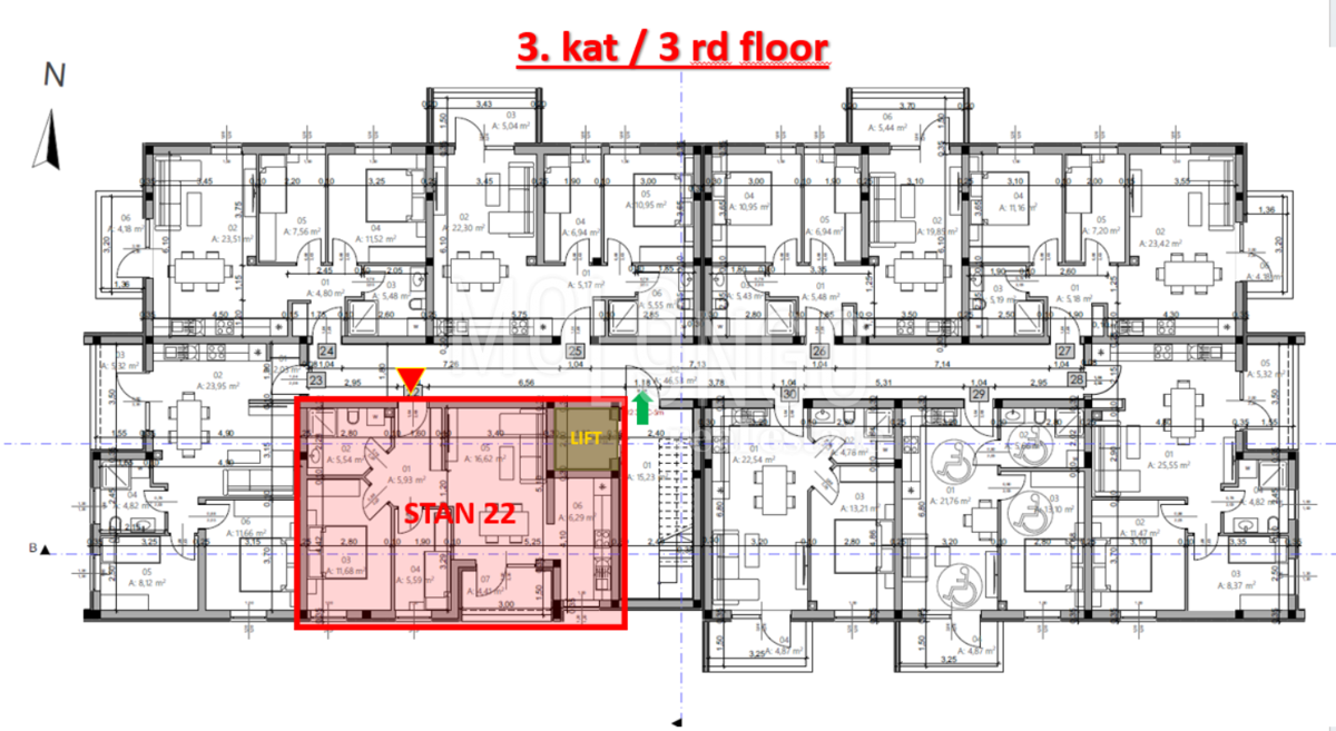 ISTRA, PULA - Novogradnja, stan 22 – 3. kat, 54,96 m²