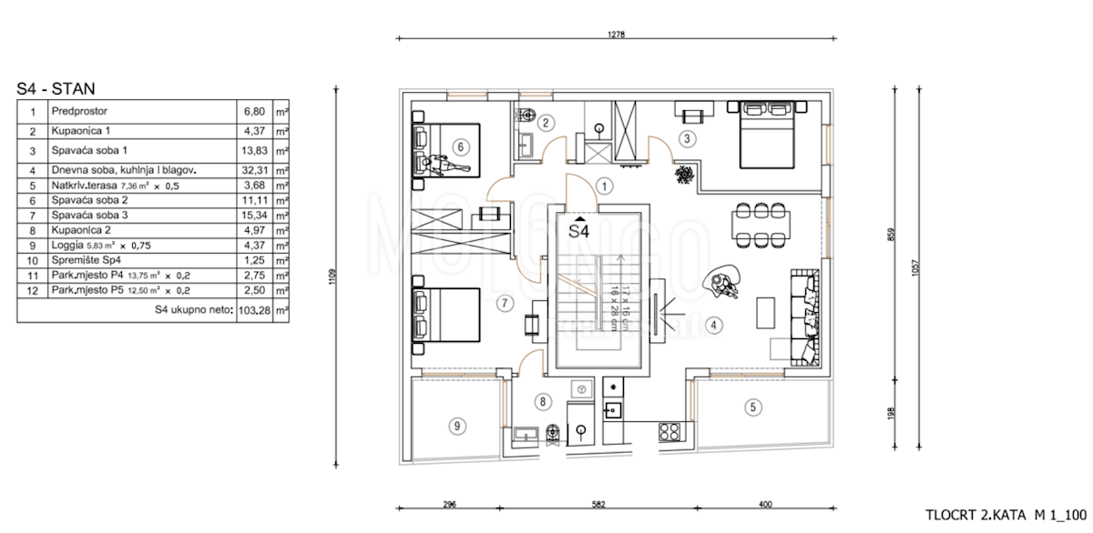 Appartamento/appartamento Šijana, Pula, 100,59m2