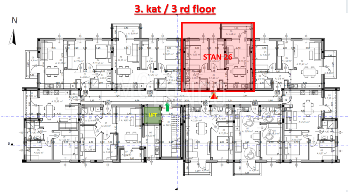 ISTRA, PULA - Novogradnja, stan 26 – 3. kat, 52,73 m²