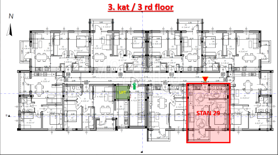 ISTRA, PULA - Novogradnja, stan 29 – 3. kat, 42,97 m²