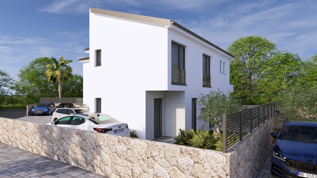 MALINSKA - Nuova costruzione! Casa bifamiliare con piscina e vista mare