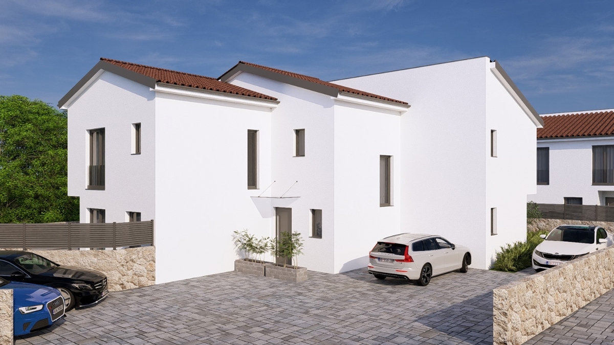 MALINSKA - Nuova costruzione! Casa bifamiliare con piscina e vista mare