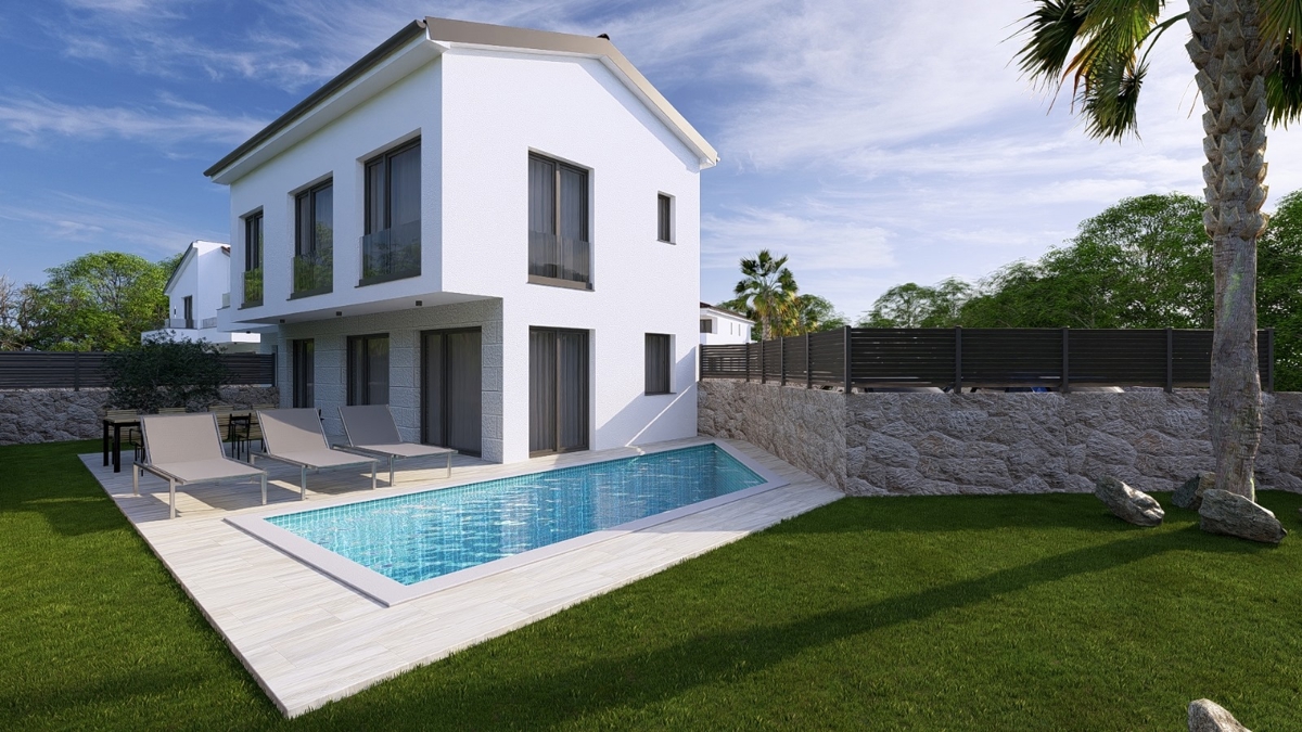 MALINSKA - Nuova costruzione! Casa bifamiliare con piscina e vista mare