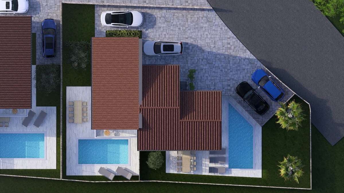 MALINSKA - Nuova costruzione! Casa bifamiliare con piscina e vista mare