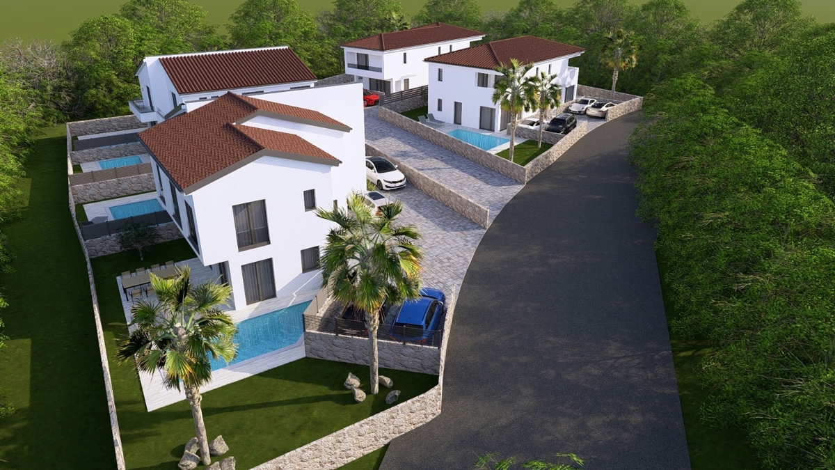 MALINSKA - Nuova costruzione! Casa bifamiliare con piscina e vista mare