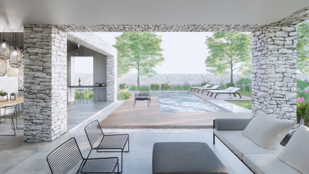 KRK - Lussuosa villa in pietra con piscina e vista panoramica sul mare