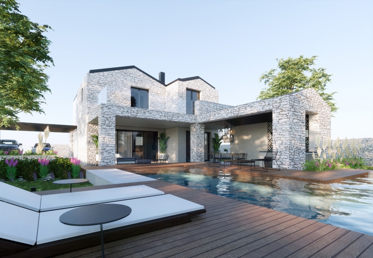 KRK - Lussuosa villa in pietra con piscina e vista panoramica sul mare