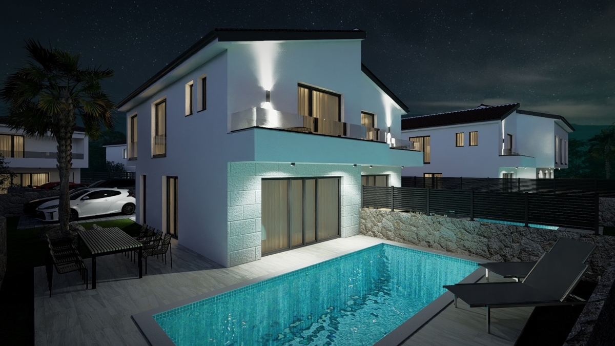 ISOLA DI KRK, MALINSKA - Lussuosa casa bifamiliare con piscina e vista mare