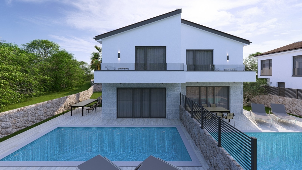 ISOLA DI KRK, MALINSKA - Lussuosa casa bifamiliare con piscina e vista mare