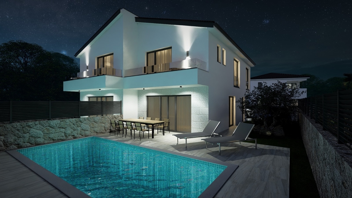 ISOLA DI KRK, MALINSKA - Lussuosa casa bifamiliare con piscina e vista mare