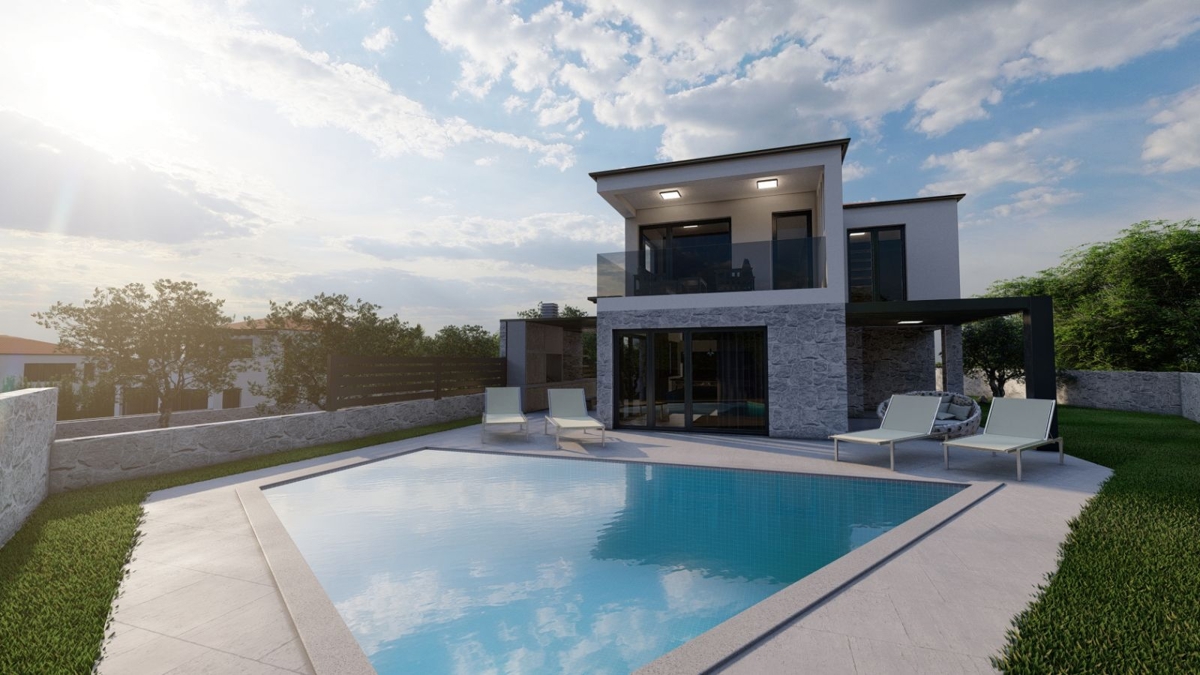 ISOLA DI KRK, MALINSKA - Casa moderna con piscina, vista mare e garage
