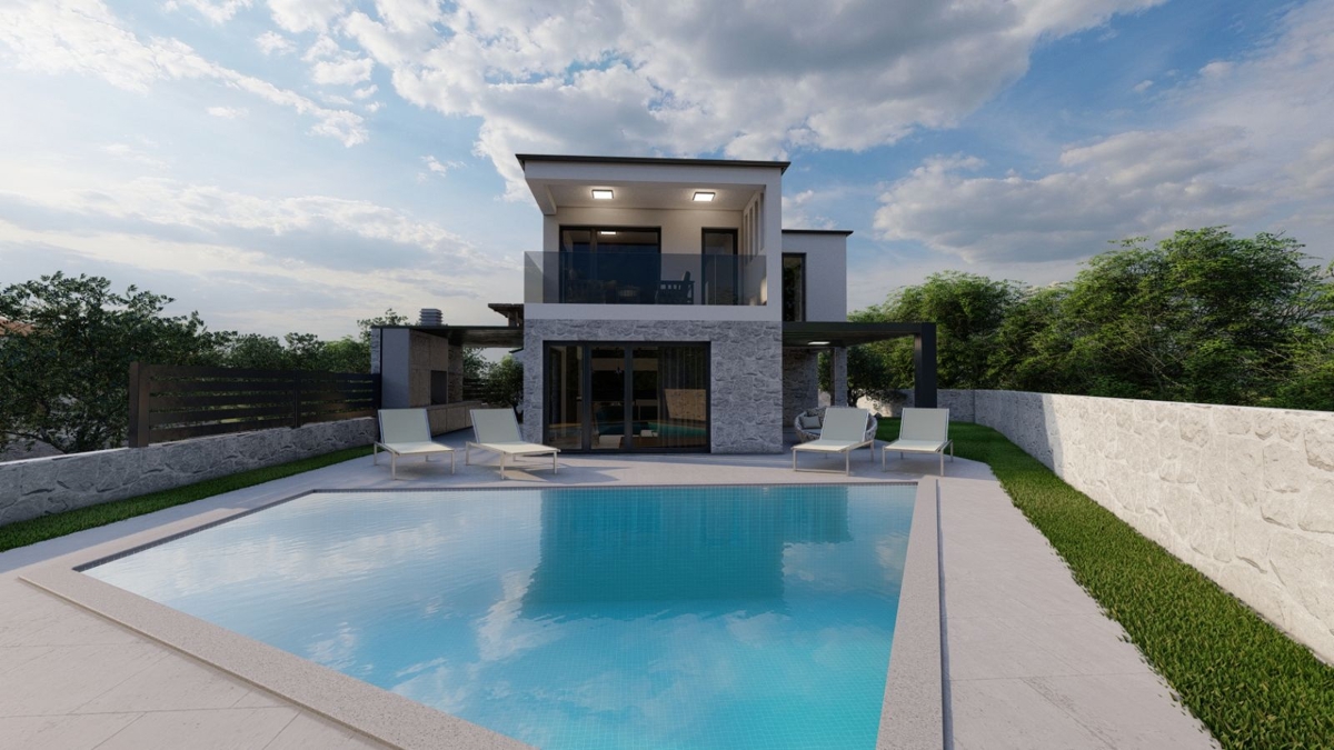 ISOLA DI KRK, MALINSKA - Casa moderna con piscina, vista mare e garage