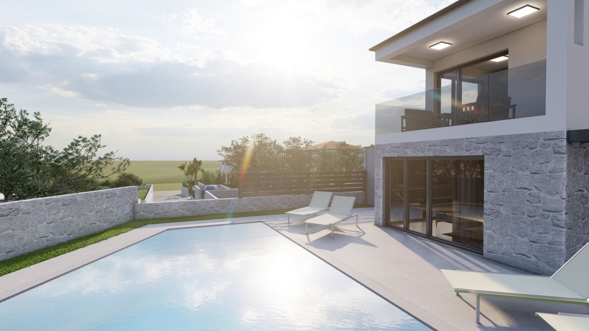ISOLA DI KRK, MALINSKA - Casa moderna con piscina, vista mare e garage