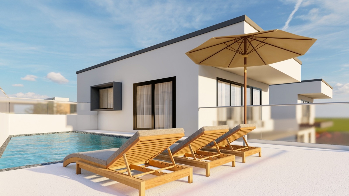 ISOLA DI KRK - Moderna casa bifamiliare con piscina e vista mare