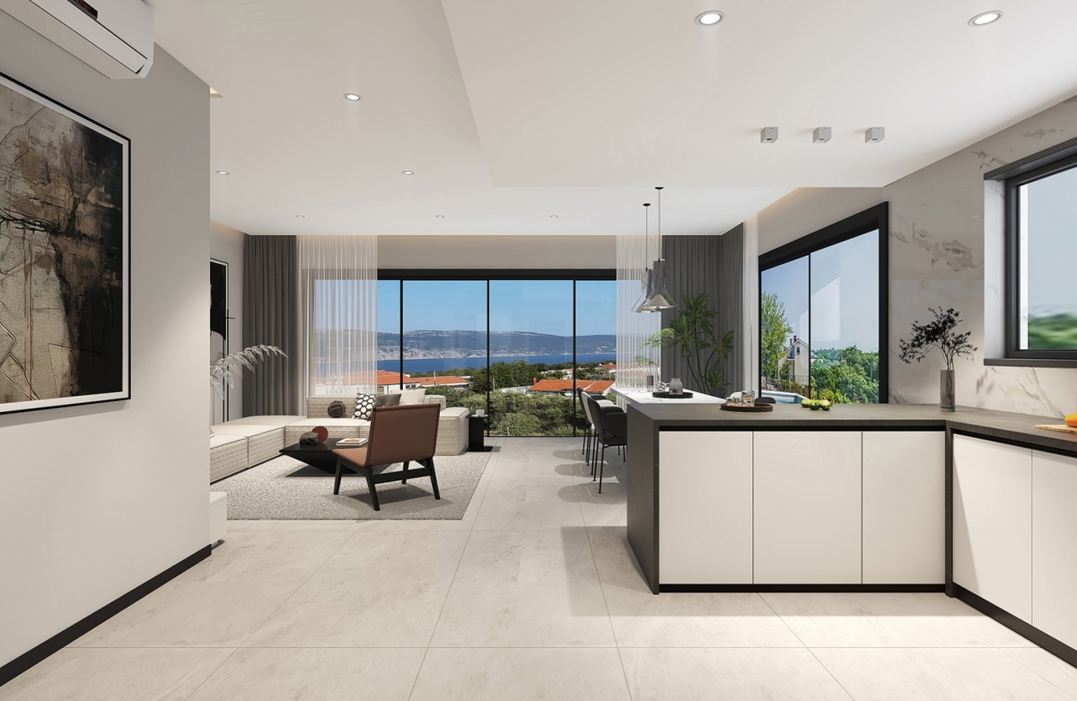 ISOLA DI KRK - Moderna casa bifamiliare con piscina e vista mare