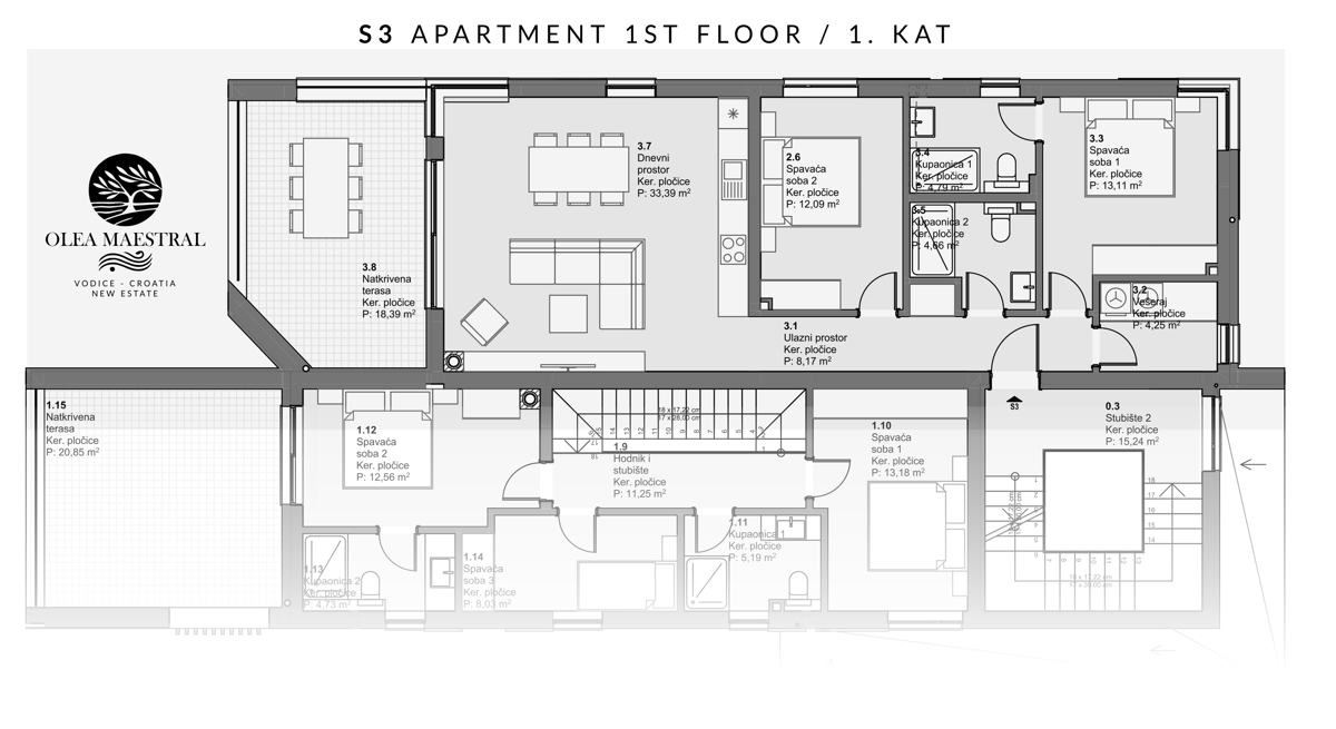 OPPORTUNITÀ - Appartamento di lusso S3 a Vodice – 1° piano, vista mare
