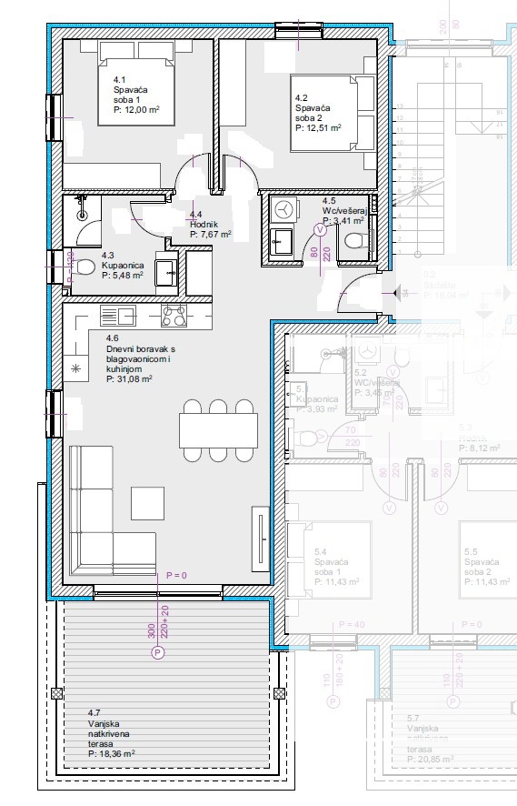 Vodice - Appartamento S4, 1° PIANO, vista mare - Nuova costruzione