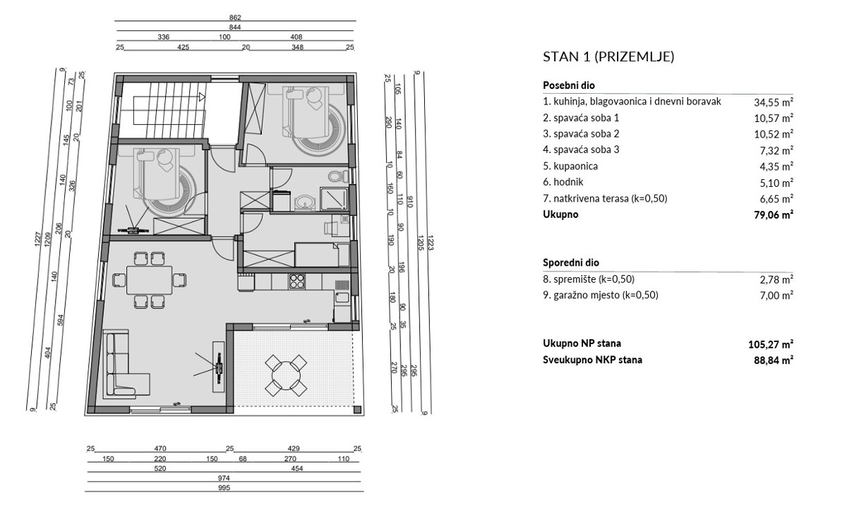 Sibenik, Crnica - Appartamento trilocale S1 con garage