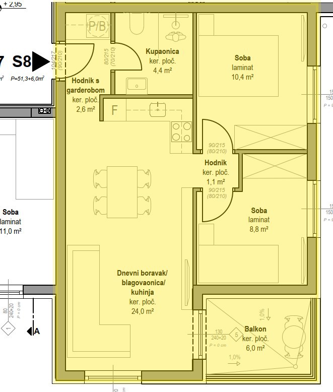 Vodice - prevendita - appartamento S8 con due camere da letto, primo piano
