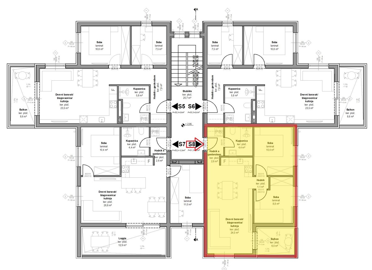 Vodice - prevendita - appartamento S8 con due camere da letto, primo piano