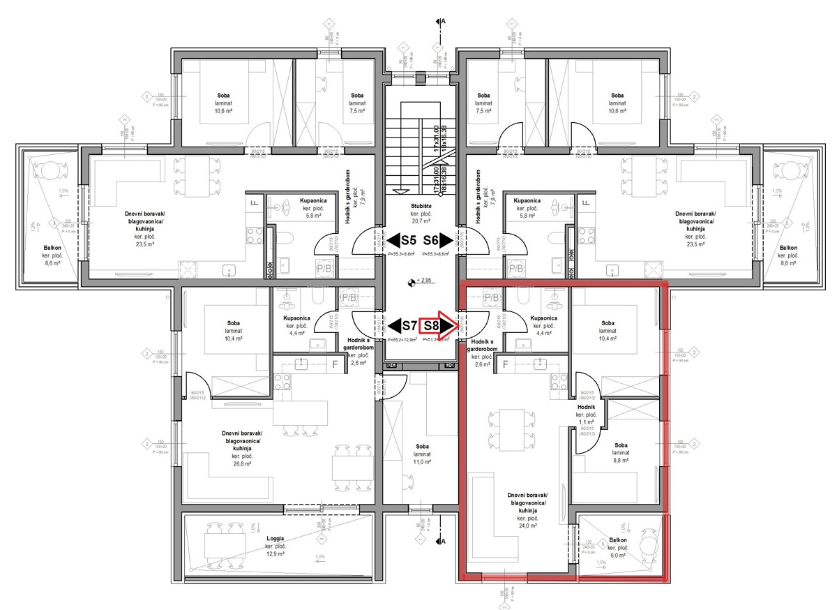 Vodice - prevendita - appartamento bilocale S8 al primo piano.
