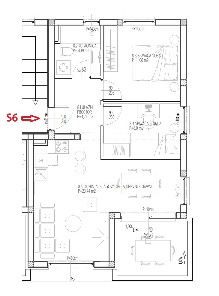 Vodice - Appartamento S6 al primo piano, NUOVA COSTRUZIONE