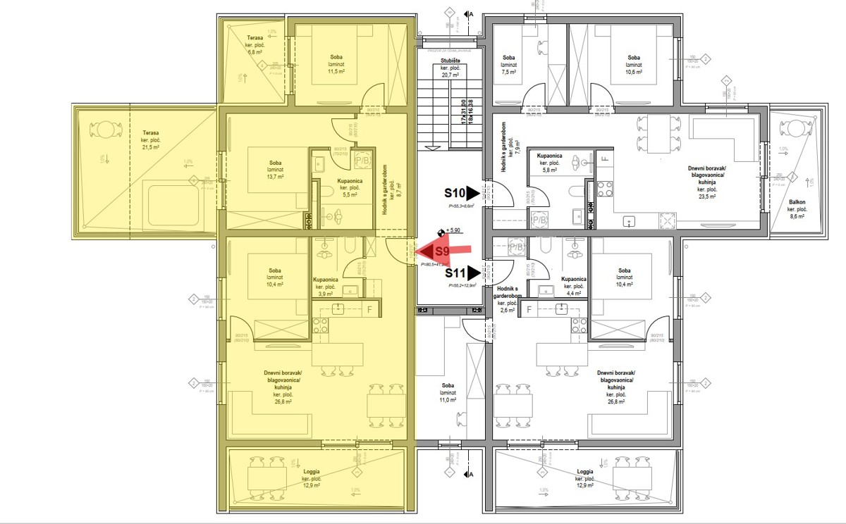 Vodice - prevendita - Appartamento trilocale S9, 104,77 m2, II piano