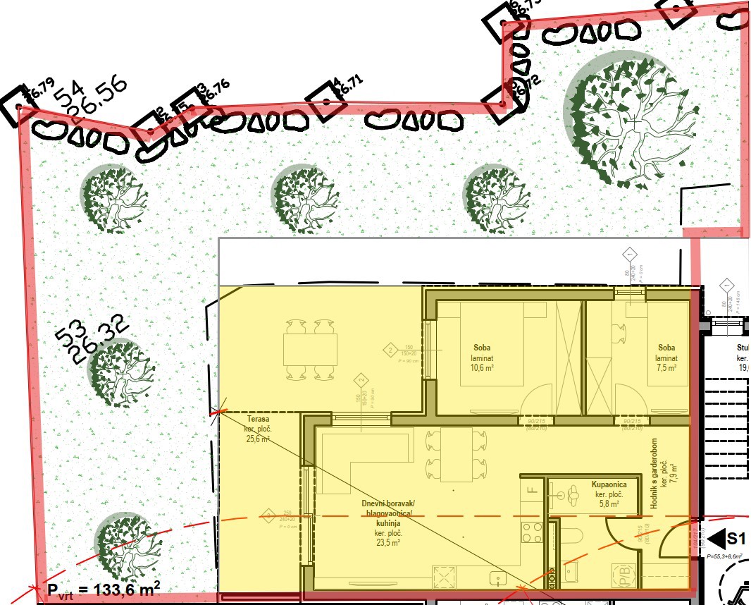 Vodice - appartamento al piano terra con giardino e 2 posti auto, S1 - 81,69 m2