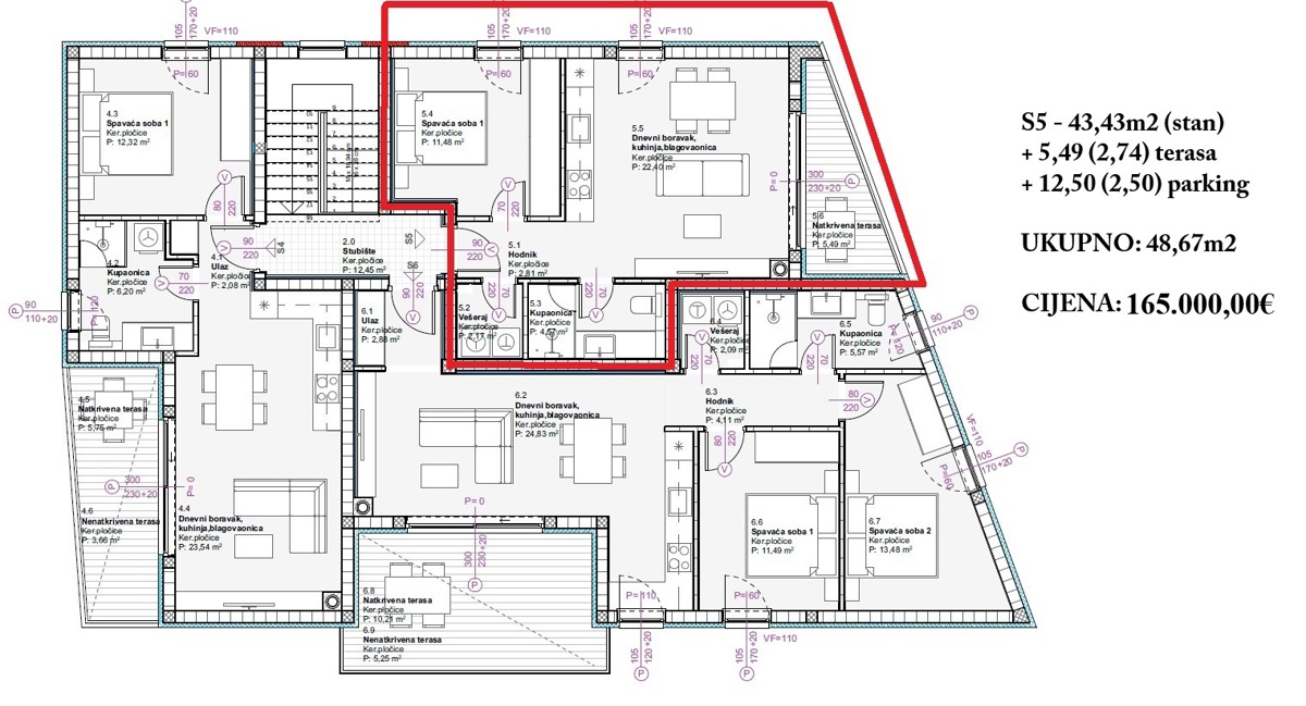 Vodice - Appartamento con una camera S5 al secondo piano, a 900 m dalla spiaggia