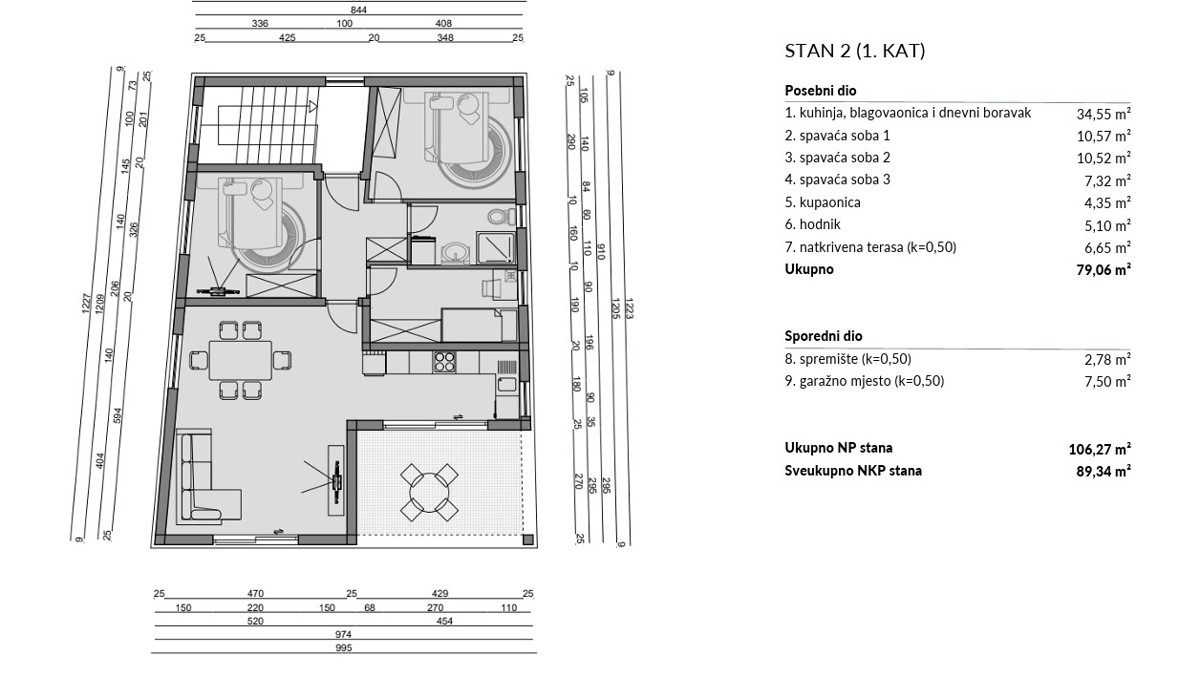 Sibenik, Crnica - Appartamento trilocale S1 con garage