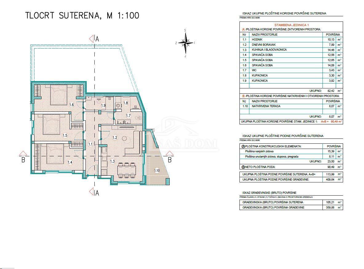 Vodice - **NUOVA COSTRUZIONE** Appartamento S4 con tre camere da letto, vista mare, a 500 m dalla spiaggia