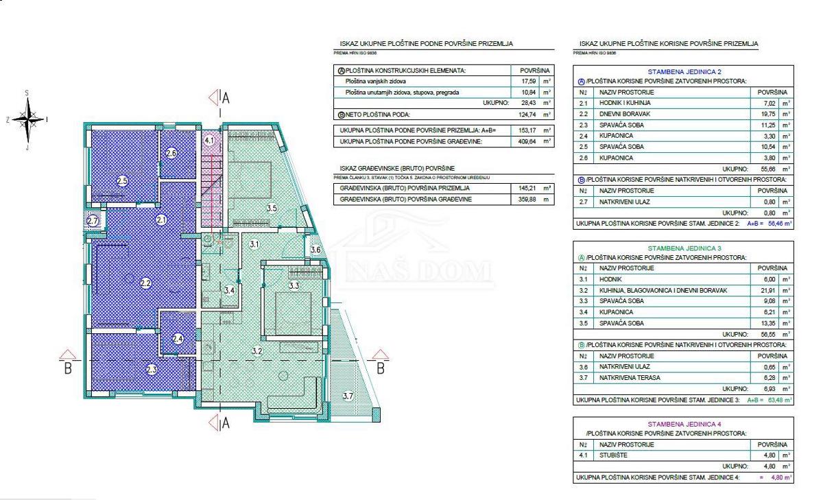 Vodice - **NUOVA COSTRUZIONE** Appartamento S4 con tre camere da letto, vista mare, a 500 m dalla spiaggia