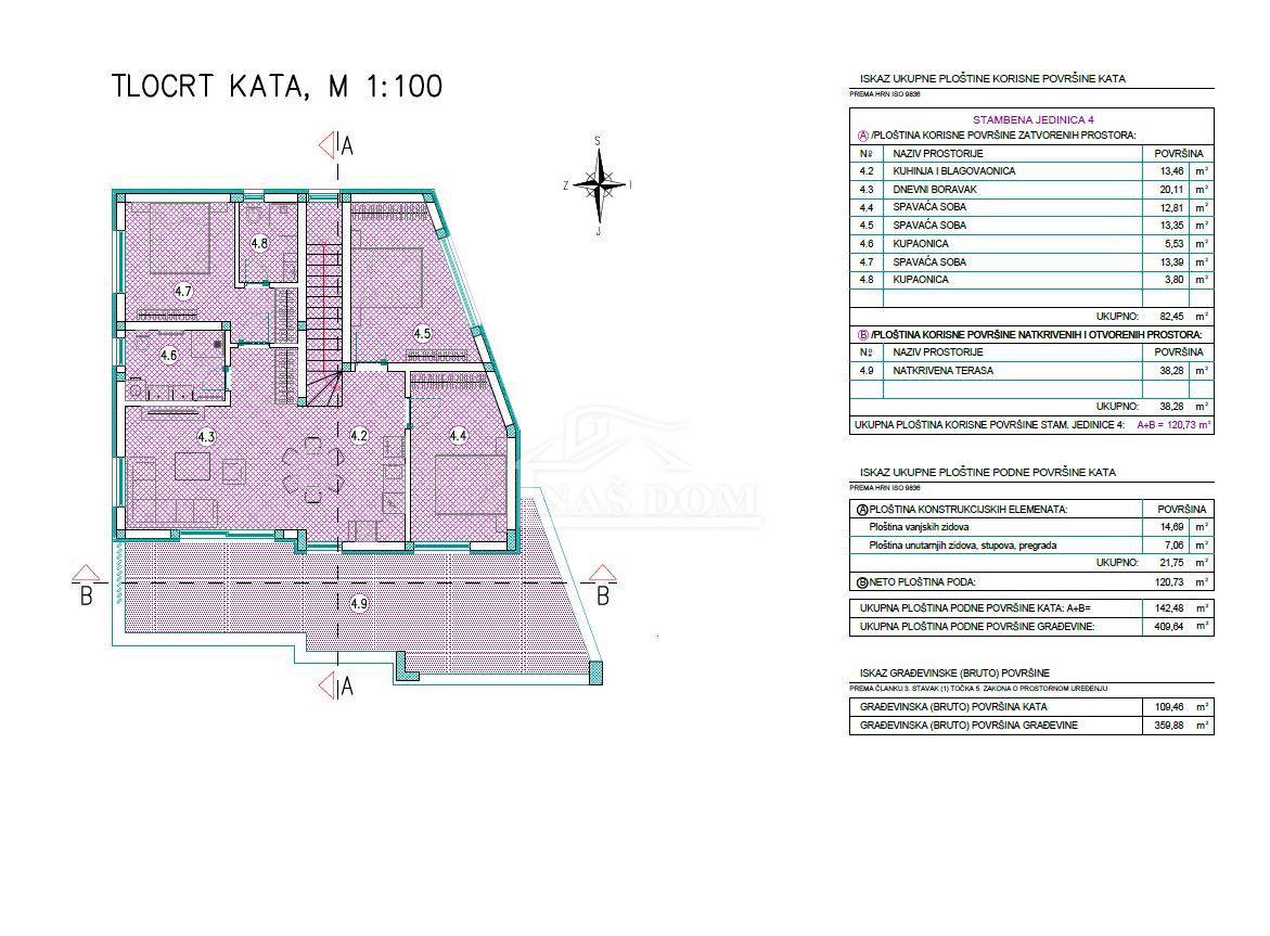 Vodice - **NUOVA COSTRUZIONE** Appartamento S4 con tre camere da letto, vista mare, a 500 m dalla spiaggia