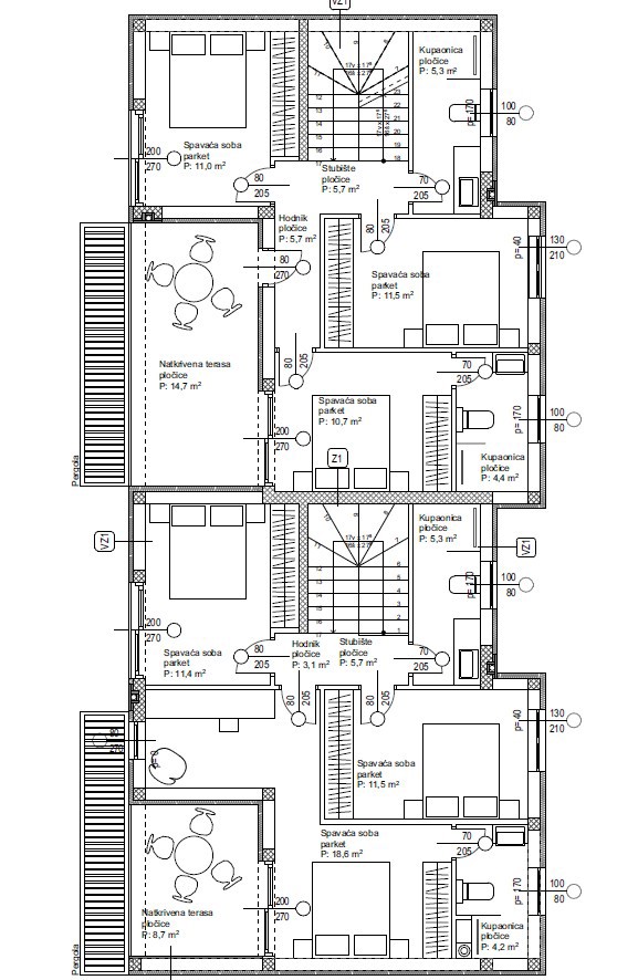 Vodice - Doppia casa S1 con piscina e terrazza sul tetto