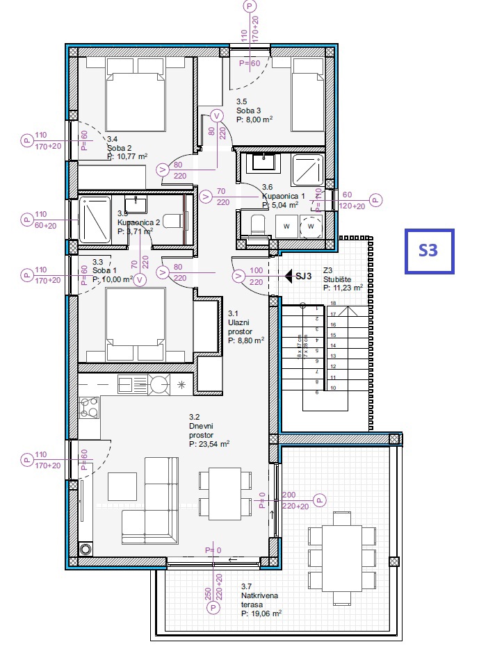 Vodice - Appartamento di lusso S3 con vista panoramica sul mare, a 300 m dalla spiaggia