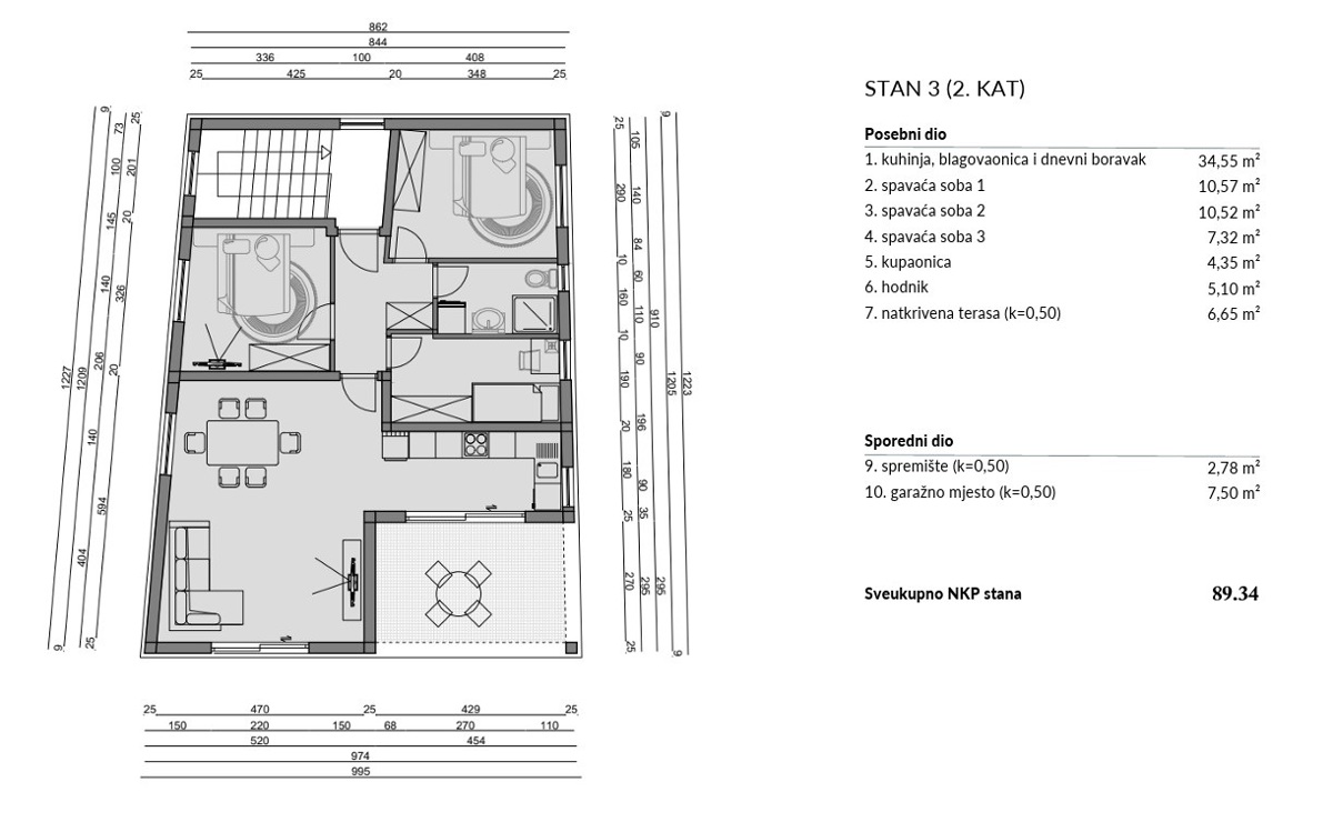 Sibenik, Crnica - Appartamento trilocale S3 con garage
