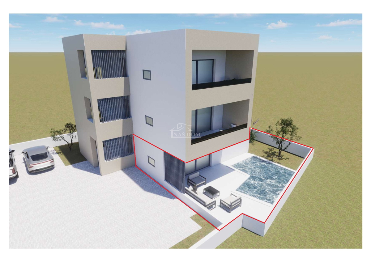 Vodice, PREVENDITA, NUOVA COSTRUZIONE - S1 Piano terra con giardino e piscina