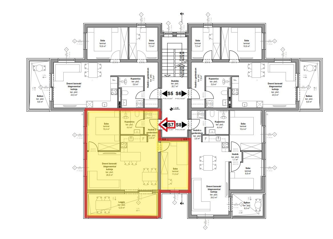 Vodice - prevendita - Appartamento bilocale S7, 67,37 m2, primo piano