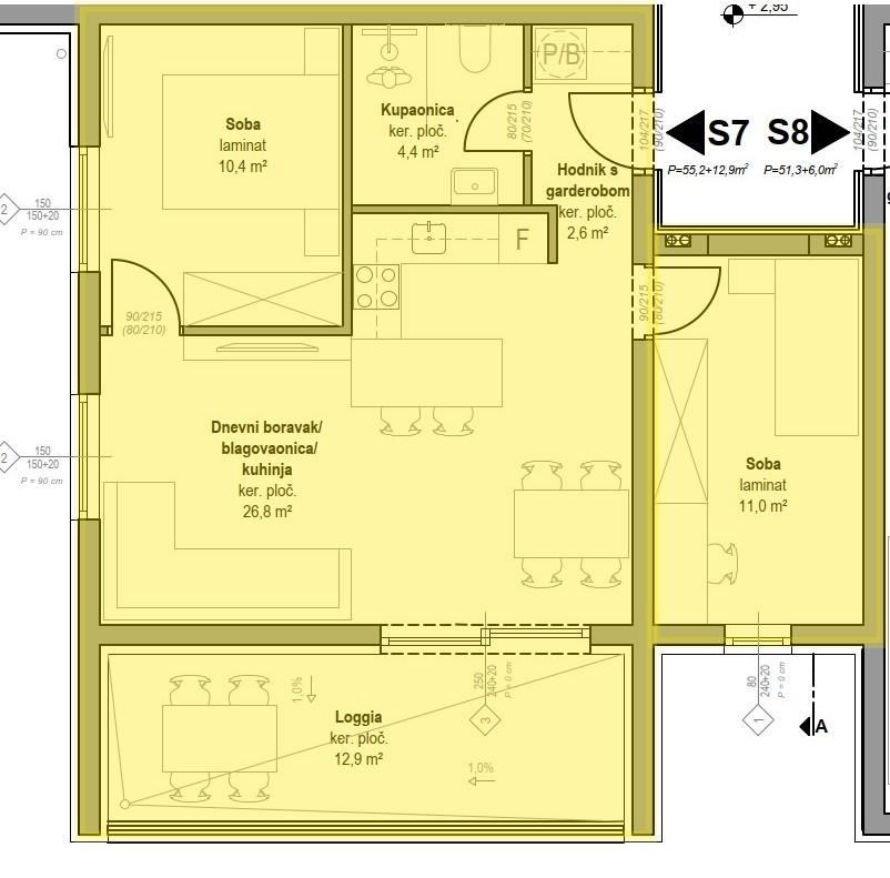 Vodice - prevendita - Appartamento bilocale S7, 67,37 m2, primo piano