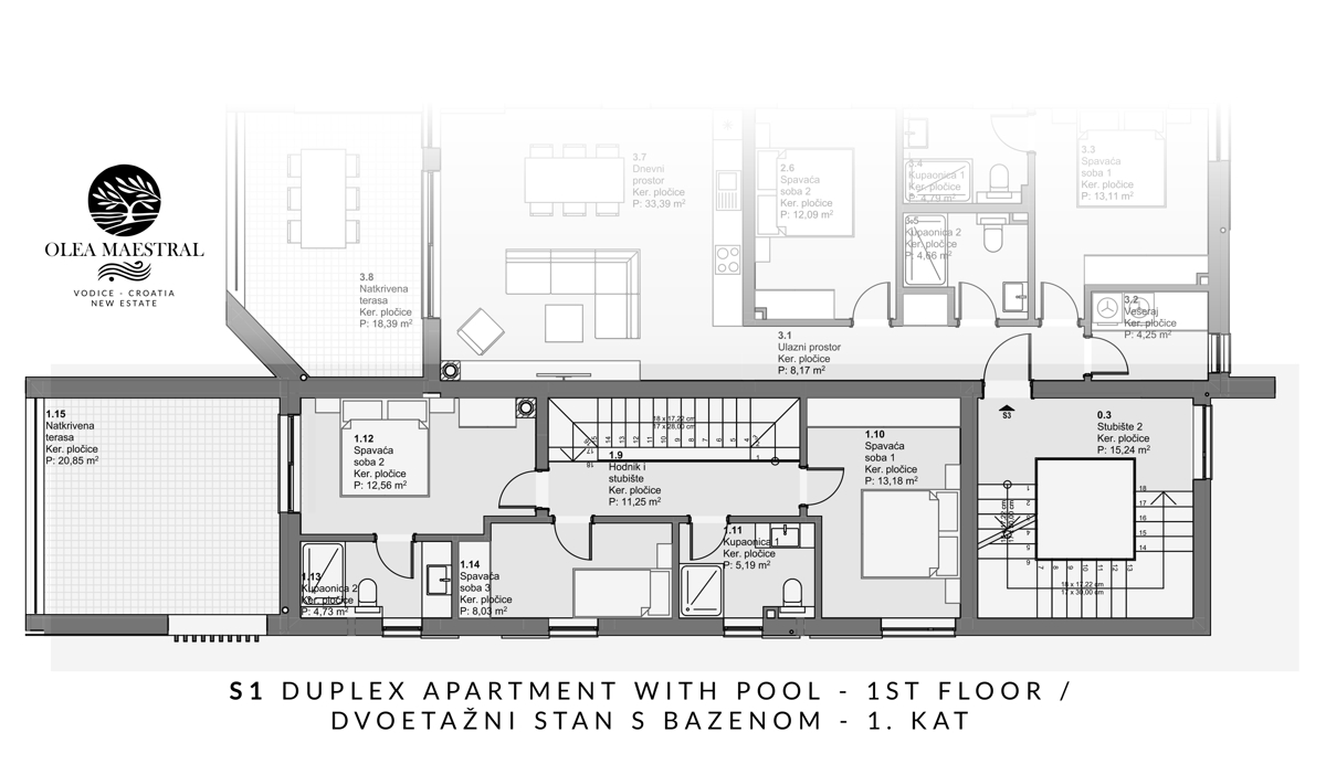 Vodice - Appartamento di lusso su due livelli S1 con piscina e giardino