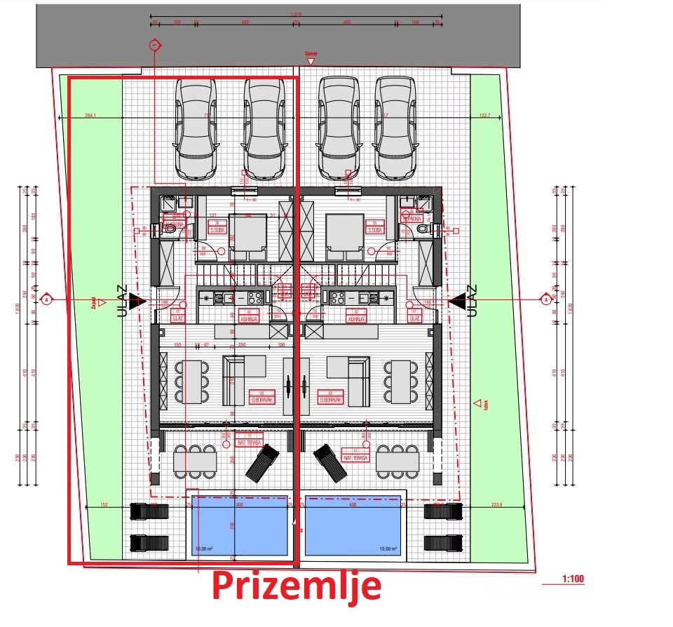 Vodice - villa bifamiliare con piscina, 550 m dal centro