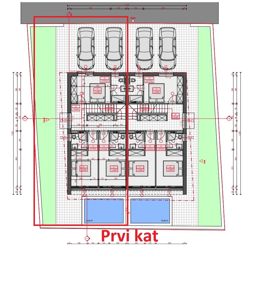 Vodice - villa bifamiliare con piscina, 550 m dal centro