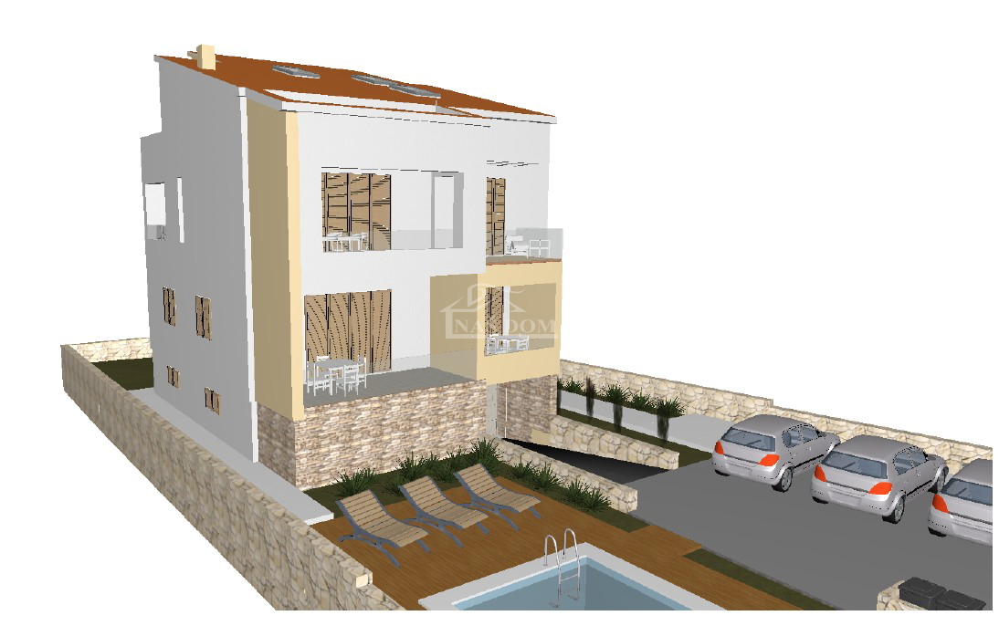 VODICE – TERRENO EDIFICABILE 583 m², 150 m DALLA SPIAGGIA, COSTRUZIONE INIZIATA