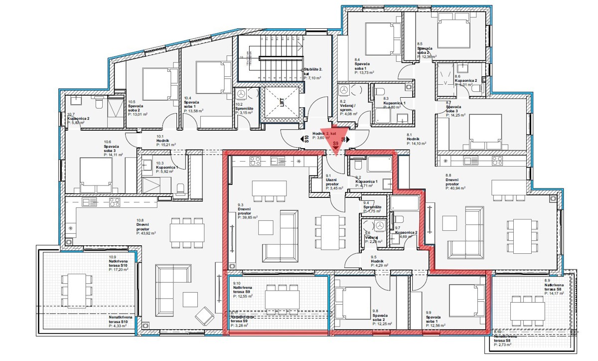 Vodice - Appartamento di lusso S9 con due camere da letto, ascensore, vista mare, secondo piano